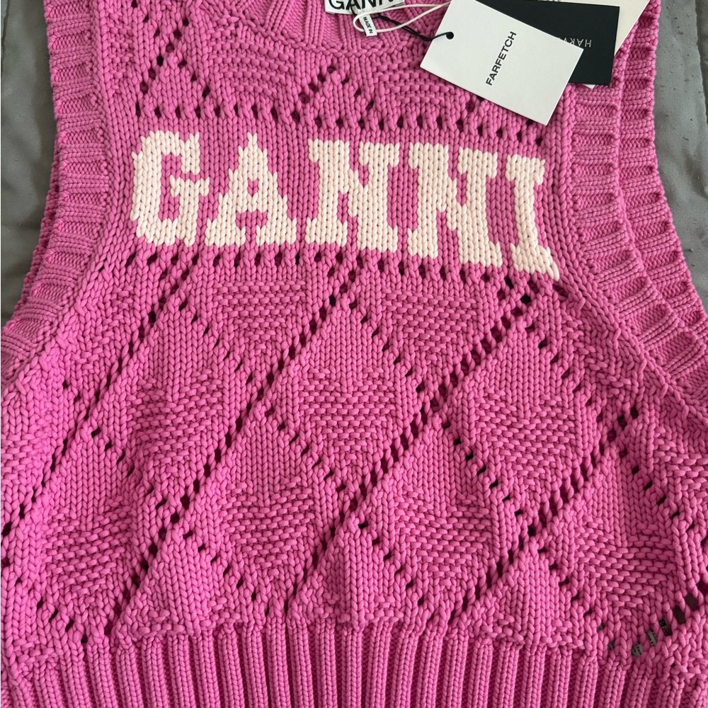 Ganni Pink Ribbed Crop Tank Top